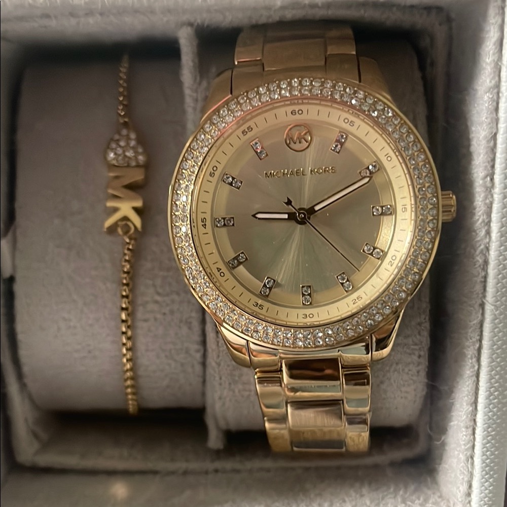 Michael Kors Gold Watch with Crystal Bezel